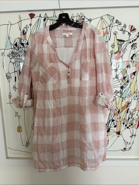 Lightweight Linen Pink & White Check Dress